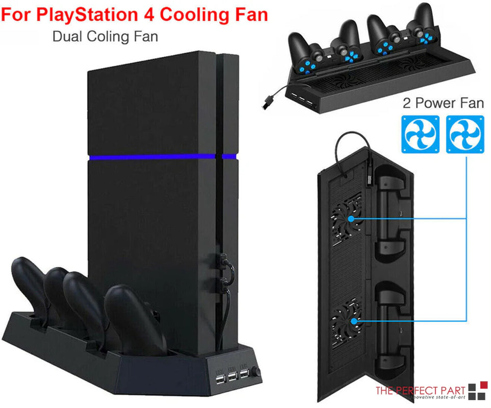 PS4 Cooling Station Vertical Stand 2 Controller Charging Dock for Playstation 4